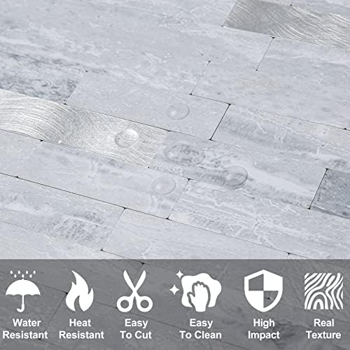 DICOFUN Peel and Stick Backsplash Wall Tiles, 1 Sheet Light Grey Faxu Stone PVC - Image 3