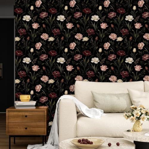 ILHIIOR Dark/Pink Floral Peel and Stick Wallpaper 17.5 x 393 Inches - Image 7