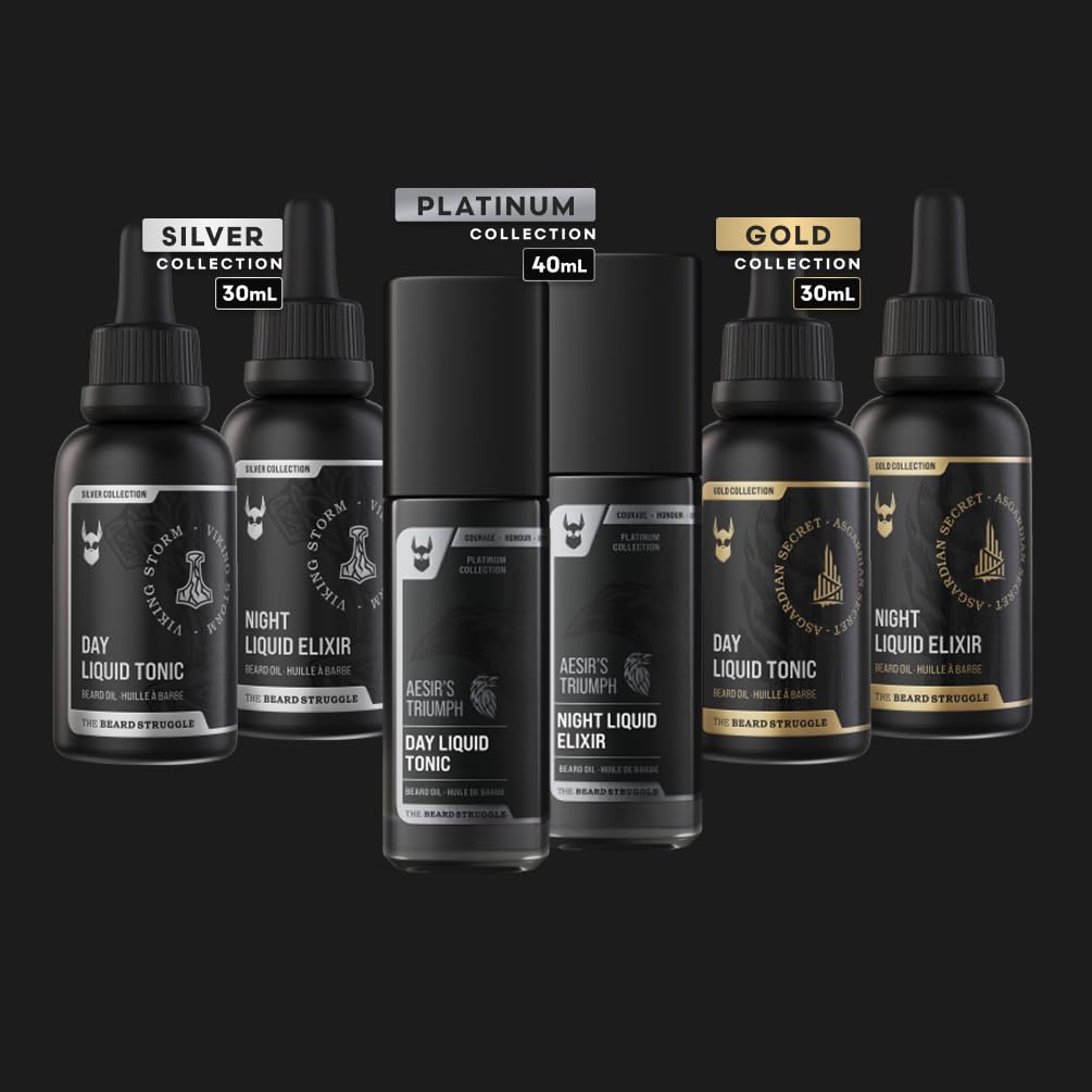 The Beard Struggle Tonic + Elixir Beard Oil Bundle - Gold Collection - Grooming Beard Oil - Softens, Moisturizers, and Strengthens Beard Growth - Pack of 2, Asgardian Secret