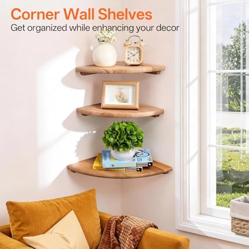 Floating Corner Shelves for Wall Set 2 9inch Solid Oak Rounded Corner Shelves - Image 3