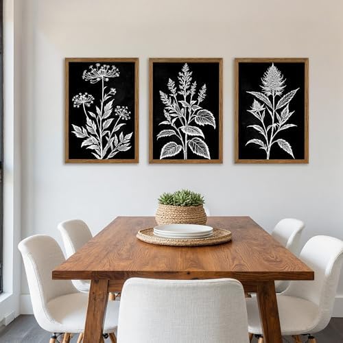 AVECCO 3 Pieces Black White Botanical Wall Art Canvas Framed 20x30 Inch - Image 4