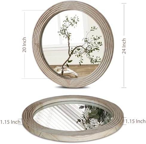 LOSOUR Round Mirror, Farmhouse Decor Solid Wood Frame Wall Circle Mirror - Image 5