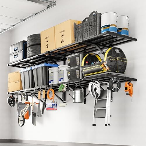 FLEXIMOUNTS 4-Pack 2x4ft Garage Wall Shelving, 8 Hooks, Heavy Duty by FLEXIMOUNTS