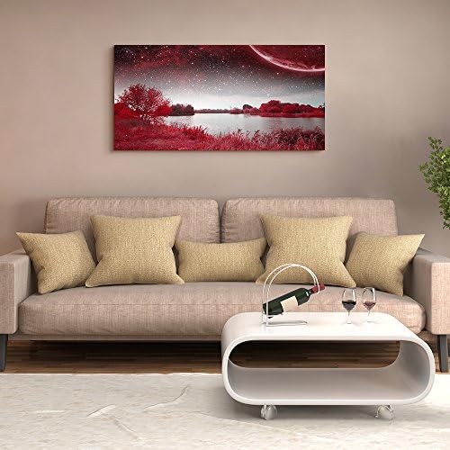 wall art for living room Red Lakes and trees under the starry sky red landscape - Image 6