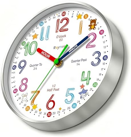 Roymnie Wall Clock Learning Non-Ticking Battery Operated Silent Colorful - Image 7