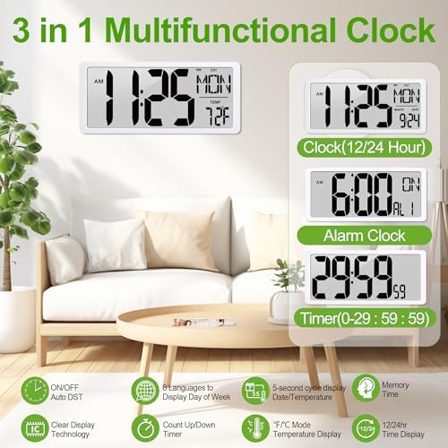 18.5" Extra Large Digital Wall Clock Battery Operated Wall Clock - Image 3