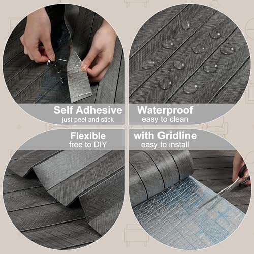 Black Grey Wood Grain 3D Wall Panels Peel and Stick Acoustic PVC Wood Slat - Image 3