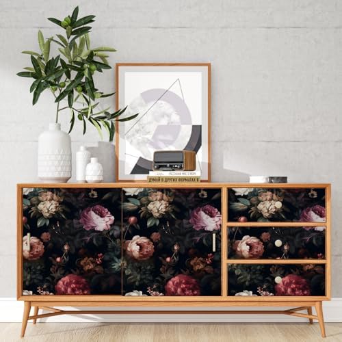 Black Vintage Floral Peel and Stick Wallpaper 17.5" x 118" - Image 2