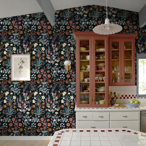 Floral Peel and Stick Wallpaper Vintage Wallpaper Dark Blue Wall Paper - Image 5