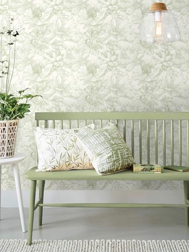Ismoon Vintage Floral Wallpaper Peel and Stick Beige and Green Contact Paper - Image 5