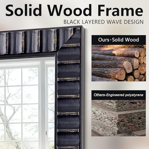 Wooden Large Living Room Mirror, Rectangular Relief Frame, Farmhouse Modern - Image 3