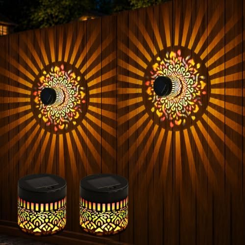 Solar Mandala Projection Wall Light, Waterproof Solar Fence Lamp by Unknown