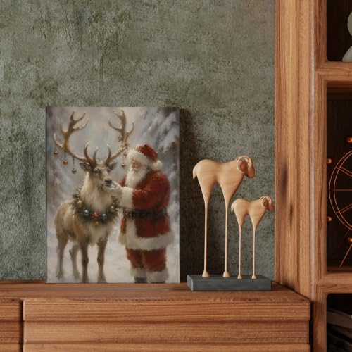 DIENADFX Christmas Santa Reindeer Canvas Wall Art Decor Pictures 11x14 - Image 3