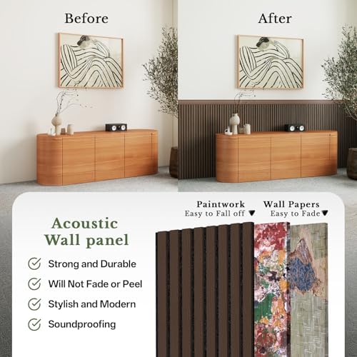 MISSDAY Wood Slat Acoustic Wall Panels, 4 Packs 94.5" x 12.6" Dark Walnut - Image 4