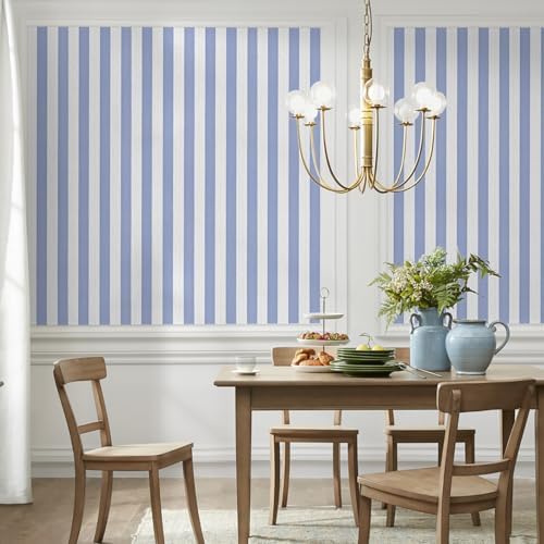 Blue Stripe Peel and Stick Wallpaper A Set of 15.7" x 1181" Blue and White - Image 2