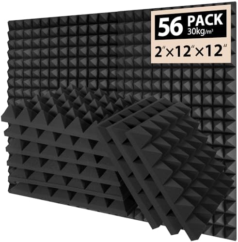 56 Pack Acoustic Foam Panels, Soundproofing Noise Absorbing Pyramid Black Panels by Saiqiang
