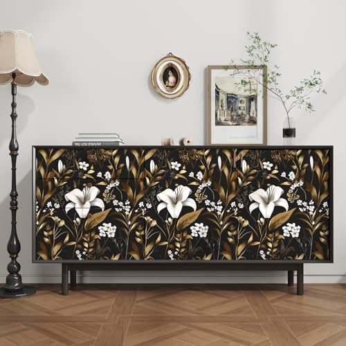 Laatse Vintage Dark Black Golden Floral Peel and Stick Wallpaper 17.5"x787" - Image 3
