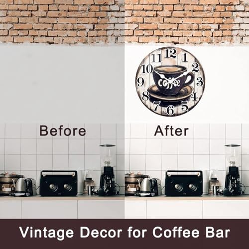 12 Inch Coffee Sign Kitchen Wall Clock, Rustic Wall Clocks Battery Operated - Image 5