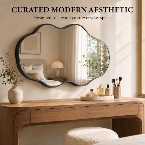 26"x46" Irregular Black Wall Mirror, Wavy Asymmetrical Mirror - Image 6