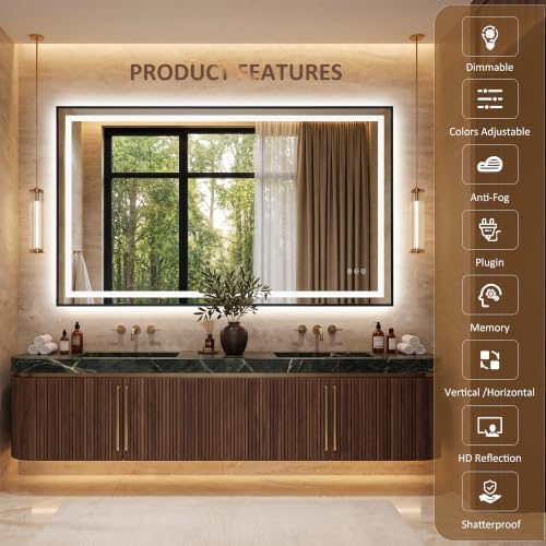 77''x36'' Lighted Mirrors for Bathroom Wall Backlit + Front Lit, Rectangular - Image 2
