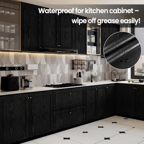 COSNIGHT Black Peel and Stick Wallpaper, Wood Grain Contact Paper - Image 3