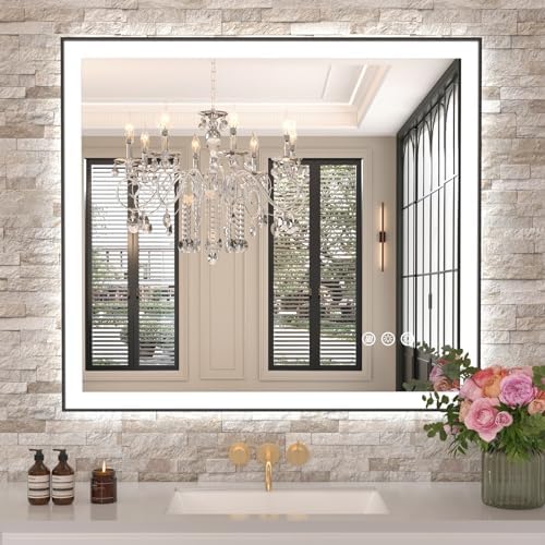Amorho 36"x32" LED Bathroom Mirror, Frontlit&Backlit, Controlled Separately by Amorho