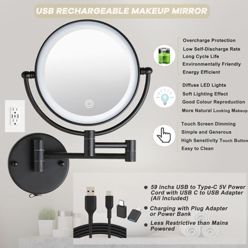 Brass Lighted Wall Mounted Makeup Magnifying Mirror 1X/10X - Image 6
