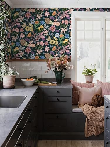 EchoSphere 16.9" x118" Dark Vintage Peel and Stick Wallpaper Floral Leaf - Image 3