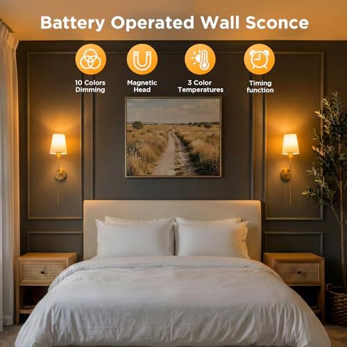 Brightown Battery Operated Wall Sconces Set of Two - Image 2