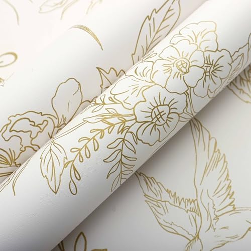 Froluya Cream White and Gold Floral Peel and Stick Wallpaper 17.7in×196.8in - Image 5