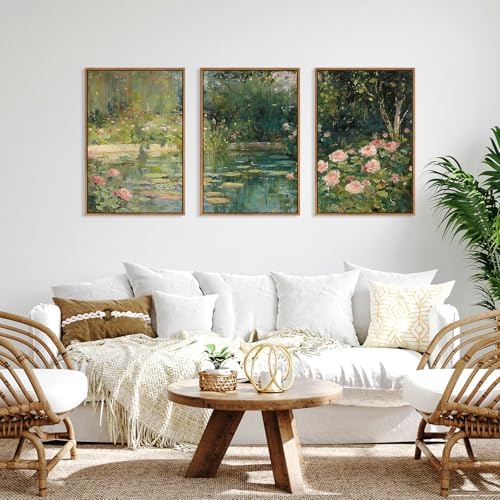 FWIEXA Monet Floral Framed Canvas Wall Art Set, Impressionist Botanical Garden - Image 5