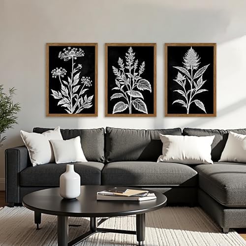 AVECCO 3 Pieces Black White Botanical Wall Art Canvas Framed 20x30 Inch - Image 3
