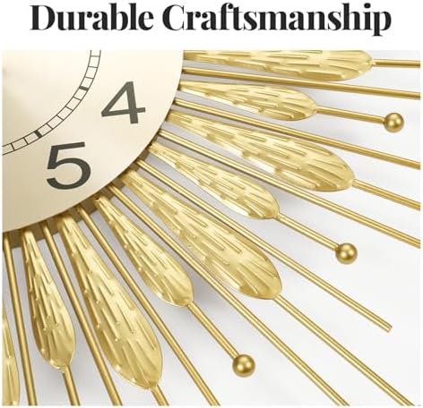 Cuspin 24 Inch Gold Wall Clock Mid Century Sunburst Metal Decorative Clock - Image 4