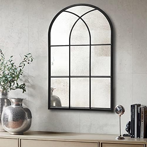42"x 24" Arched Mirror, Window Wall Mirror, Windowpane Vanity Mirror, Metal by TinyTimes