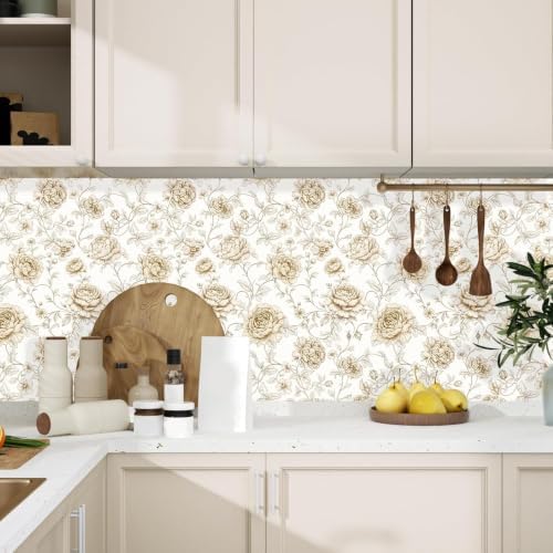 ILHIIOR Beige/White Floral Peel and Stick Wallpaper Boho 17.5 x393 Inches - Image 7