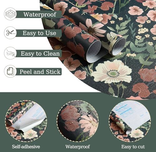 EchoSphere Floral Peel and Stick Wallpaper Boho Vintage Floral Wall Paper - Image 5