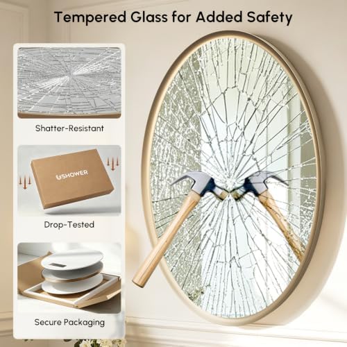 USHOWER Brushed Gold Oval Bathroom Mirror, 20x28 Inch Oval Mirror - Image 5