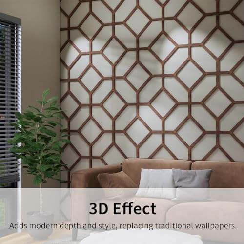Decorative Modular Fretwork 3D Wall Panels, Cross Grid Walnut - Image 5