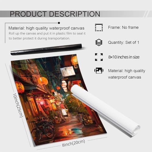 Japanese Tokyo Tea House Canvas Wall Art Asian Lantern Street Night Scene - Image 6