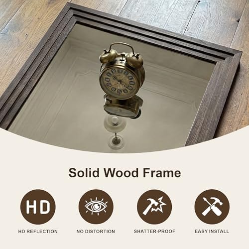 Farmhouse Rustic Wood Framed Bathroom Vanity Mirror - Image 2