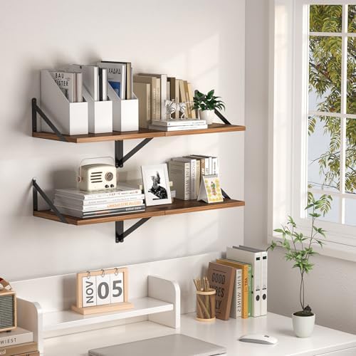 Heimlove 16W x 12D Deep Floating Shelves Set of 2 Walnut - Image 2