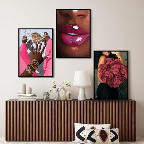 Black Girl Wall Art African Woman Canvas Wall Decor Pink Black Women People Art - Image 6
