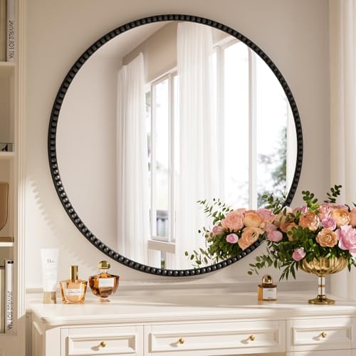 32'' Round Mirror, Beaded Circle Decorative Wall Mirror by Unknown