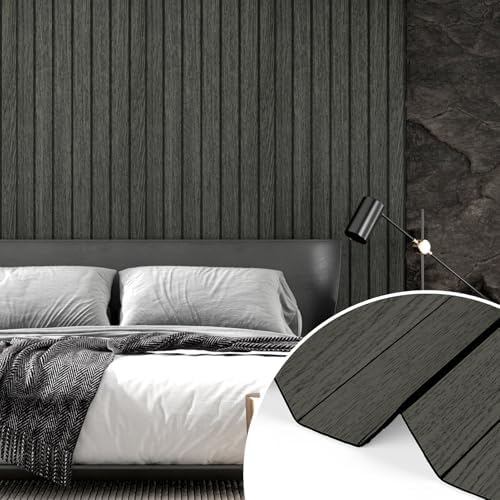 Wallercity Black/Grey Wood 3D Wall Panels Peel and Stick Faux Wooden Slat Wall - Image 3