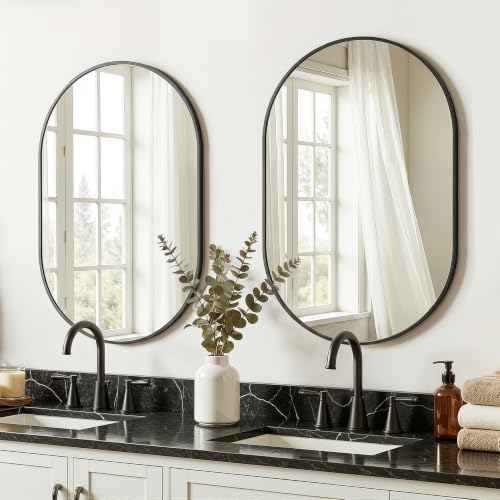 Black Oval Bathroom Mirror for Over Sink, 2 Pack 20"x30" Wall Mirror by LawadaMirror