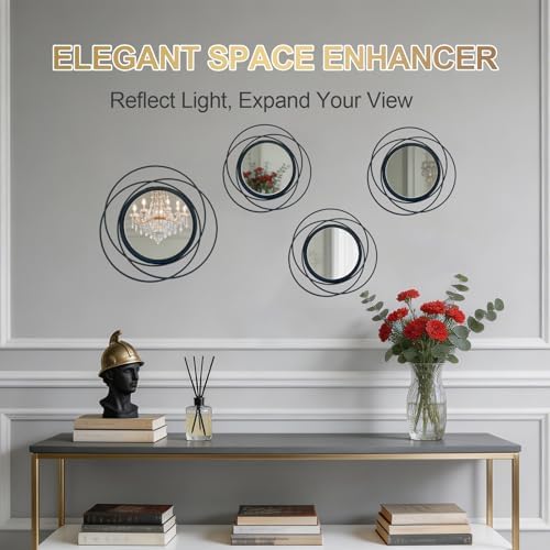4 Piece Gold Round Wall Mirror Set Modern Metal Circles - Image 5