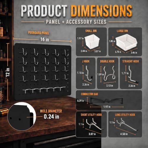 Pegboard Organizer Kit, 4 Pack 12 x 16 in Metal Panels - Image 6