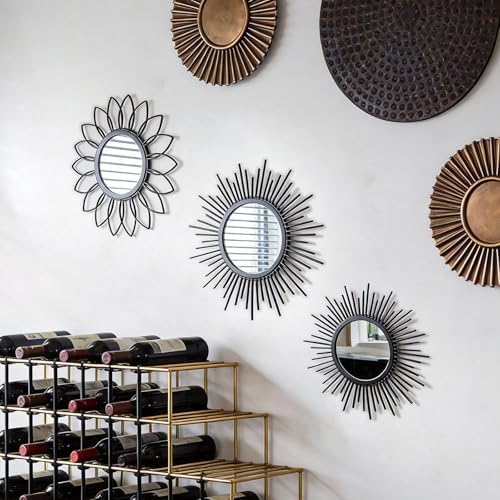 Set of 3 Black Metal Sunburst Wall Mirrors - Image 4