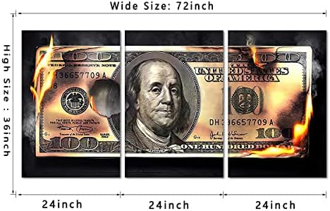 Money Pictures Wall Art 3 Panels 100 Dollar Bill Canvas - Image 5