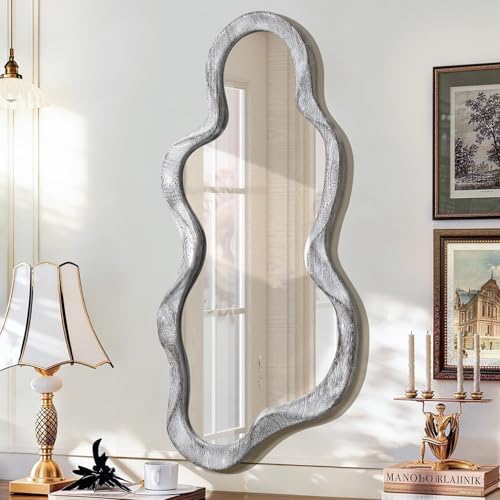 Irregular Wall Mirror Cloud Wavy Wood Frame Mirrors Asymmetrical Modern Mirror by Lzuso